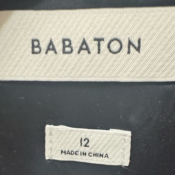 Babaton Navy Blue Pinstripe Midi Bond Dress Pockets Size 12 - Picture 4 of 5